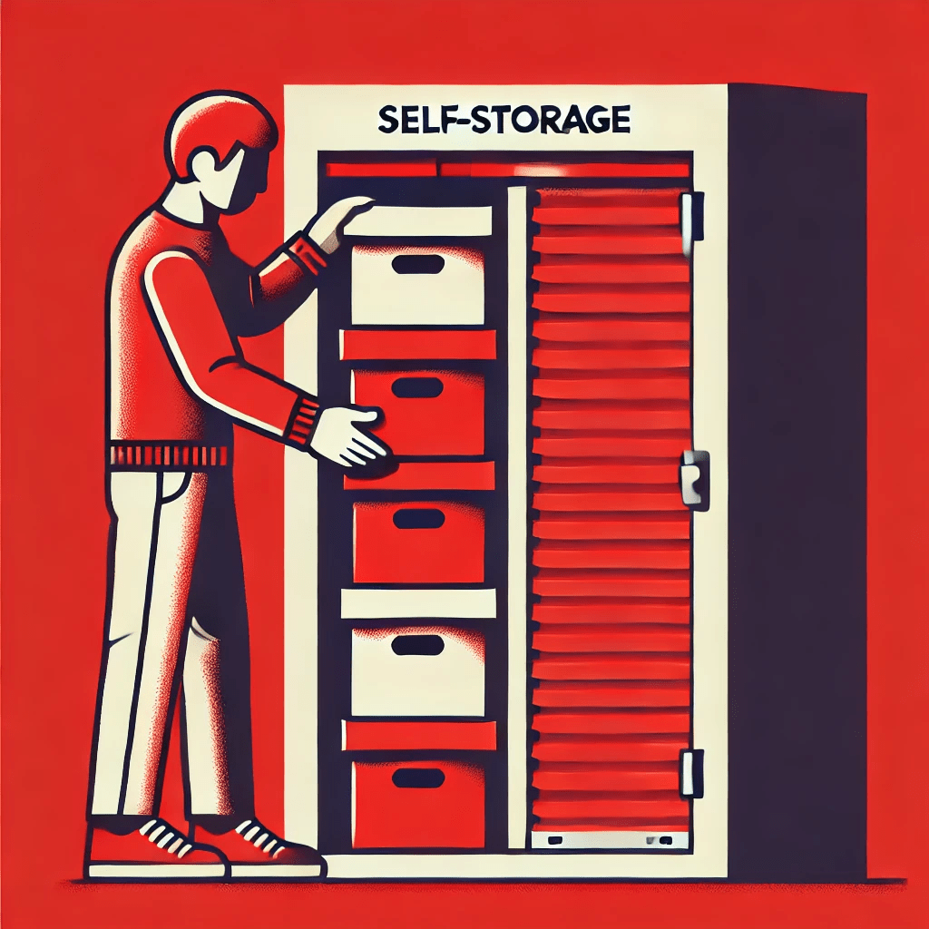 seseorang sedang memasukkan kotak-kotak ke dalam unit self storage