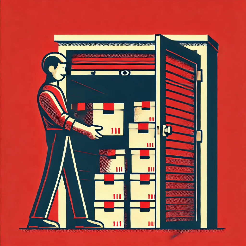 seseorang sedang memasukkan kotak-kotak ke dalam unit self-storage
