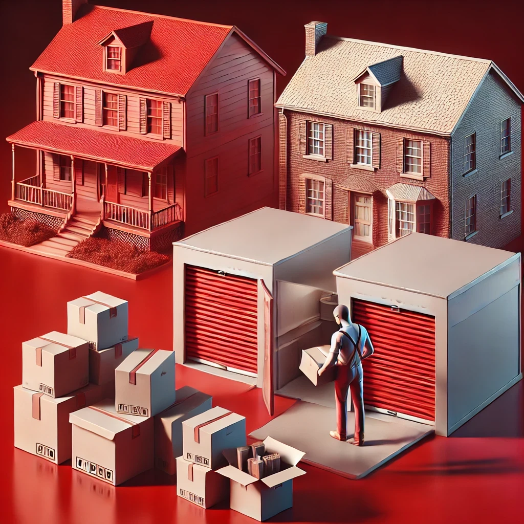 Seseorang yang sedang mengemas dan menyusun kotak-kotak di unit sewa gudang self-storage.